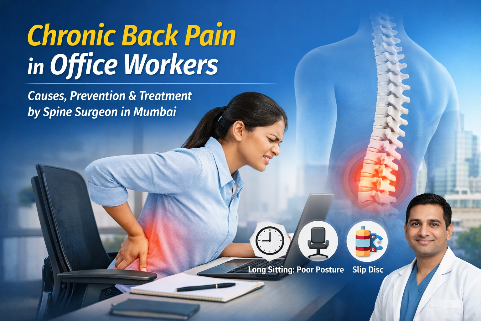 Chronic Back Pain in Office Workers: Causes, Prevention & Treatment by Spine Surgeon